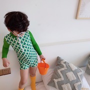 韩国韩范儿童游泳衣男童连体男孩宝宝中小童长袖防晒冲浪套装温泉