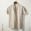 夏季中国风男装短袖亚麻衬衫，宽松大码唐装，中式棉麻上衣居士禅茶服