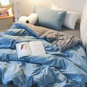个性纯蓝色双人床上用品，q4四件套北欧风床单，床笠宿舍单人床3三件