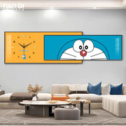 哆啦a梦客厅装饰画带时钟，现代简约沙发背景墙，壁画机器猫钟表挂钟
