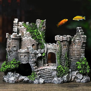 (长满杂草威廉复古小城堡，)水族箱鱼缸造景，仿真装饰品摆件躲避屋