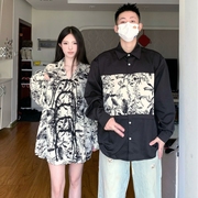 小众设计感情侣装秋季韩版长袖男衬衫新中式国风休闲套装潮流