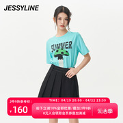 jessyline夏季女装杰茜，莱蓝色卡通字母，t恤女323201465