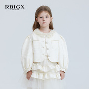 RBIGX瑞比克童装秋季女童淑女小香风珍珠落肩提花外套