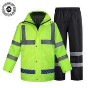 交通执勤荧光绿加厚反光警示分体雨衣，防寒加棉装套装防水透气