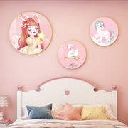 女孩床头装饰画粉色艾莎公主儿童房间壁画高级感可爱卧室三联挂画