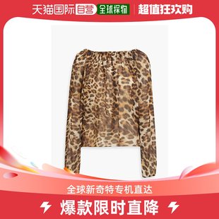 香港直邮MONIQUE LHUILLIER 女士褶皱豹纹雪纺衫