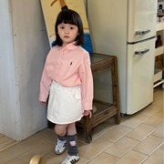 2024春季童装女童韩版长袖棉质衬衣儿童洋气粉色衬衫上衣外套