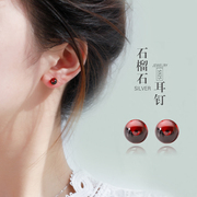 925纯银耳钉女2023新年红色高级感适合过年的耳环小耳饰