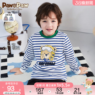 PawinPaw卡通小熊童装秋季男童儿童条纹长袖罗纹T恤舒适