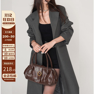 罗哥的羊毛卷 深灰色中长款西装外套女春秋季高级感气质西服大衣