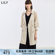 LILY2024夏女装英伦风含醋酸通勤复古双排扣腰带长款风衣外套