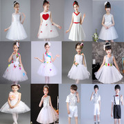 六一儿童演出公主裙幼儿园舞蹈，白色蓬蓬纱裙，男女童大合唱表演服装