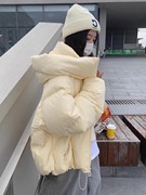 韩版2023冬季连帽奶黄色羽绒服女短款加厚90白鸭绒小个子棉服外套