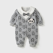 婴儿衣服2023春秋装新生儿熊猫，针织爬服婴儿，连体衣欧美男宝宝哈衣