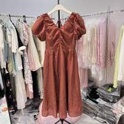 法式米色v领连衣裙女2024夏季公主裙高级设计气质长裙2024年夏季