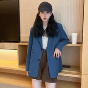 高级感蓝色小个子西装外套女2022春秋装，韩版宽松休闲炸街西服