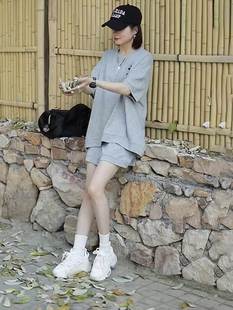 韩版学生宽松显瘦纯棉运动套装女夏季时尚短袖短裤休闲两件套跑步