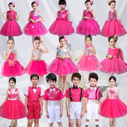 六一儿童演出服玫红色，女童蓬蓬纱公主裙，幼儿园舞蹈小学生合唱表演