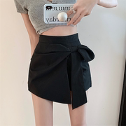 黑色短裙裤女夏季2023蝴蝶结设计感高腰a字短裤小个子半身裙