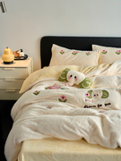 加厚卡通牛奶绒四件套床笠款床上用品单人儿童羊羔绒被套1.2米床