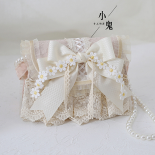 原创lolita森系少女洛丽塔优雅雏菊，手提包包珍珠链蕾丝链条斜挎包