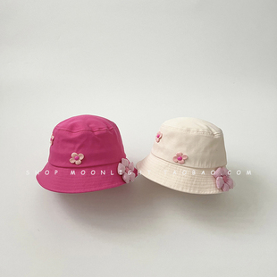 韩版三朵小花儿童渔夫帽，春秋冬季盆帽男女孩宝宝，防晒遮太阳帽子