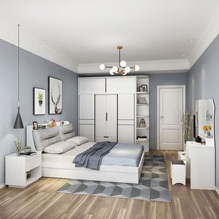 北欧卧室套房家具主卧套装组合1.5米床头柜床垫，1.8米衣柜妆台凳