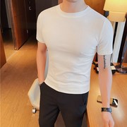 夏季韩版修身男士短袖，t恤型男紧身薄款弹力时尚纯色圆领打底衫潮