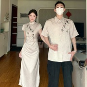 新中式情侣装夏季韩版短袖，衬衫国风改良旗袍，连衣裙一裙一衣潮