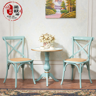 阳台小茶几桌椅组合地中海彩绘咖啡，桌欧式做旧实木家具边几小圆桌