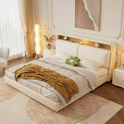 实木软包床奶油风布艺床现代简约1.8米双人床储物主卧小户型
