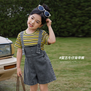陈大猪女童牛仔裤，2023夏季儿童韩版女宝宝时髦背带裤女短裤