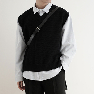SHIJOIN原创FUNDAJOIN黑色V领短款针织毛衣背心ins200120宽松马甲