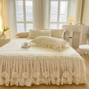 公主风纯色床裙式床罩乳胶凉席1.8m蕾丝网红床套凉感防滑白色粉色