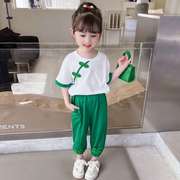 女童唐装套装夏季20224儿童t恤中国风洋气宝宝盘扣网红两件套