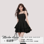 MUCHA 黑曜之月 辣妹黑色吊带蕾丝连衣裙女装短裙夏季裙子蓬蓬裙