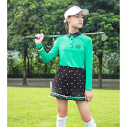 zg6高尔夫服装女童装球服套装，绿色儿童长袖翻领，网球裙防走光短裙