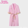 纯色粉色睡袍女夏季纯棉系带，夏天女装晨袍浴袍浴衣月子袍方便哺乳