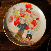 欧式陶瓷盘子装饰摆件客厅书架酒柜摆盘风景油画彩绘工艺盘挂盘
