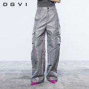 DGVI2024春风衣梭织面料宽松直筒工装卫裤高腰休闲阔腿裤子