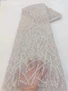 浅紫粉红条纹流苏珠管亮片刺绣，软网纱蕾丝，婚纱礼服布料演出服面料