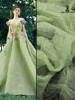绿色盘带绣花布料立体网布刺绣蕾丝网纱婚纱礼服娃衣服装面料