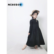 2024春夏款女童中大童时尚洋气黑色拼接连衣裙韩国针织连衣裙