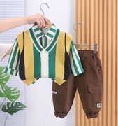 男宝宝秋装衬衣套装1一2-3岁男童，毛衣马甲三件套儿童秋季男孩衣服