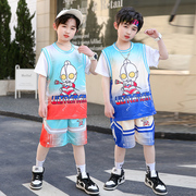 奥特曼套装儿童篮球服夏装童装小孩衣服夏男童假两件套运动服