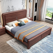 胡桃木实木床1.8米大床现代简约卧室1.5米双人床加厚储物工厂