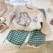 韩国童装女童兔子毛衣针织衫，2024秋装洋气中小童甜美宝宝上衣
