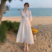 可甜法式初恋白色连衣裙网红沙滩裙海边度假超仙长袖波西米亚长裙