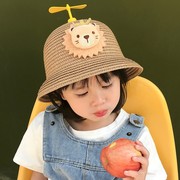 儿童草帽1-3岁2男女童遮阳帽盆帽夏宝宝(夏宝宝)帽子可爱超萌竹蜻蜓渔夫帽